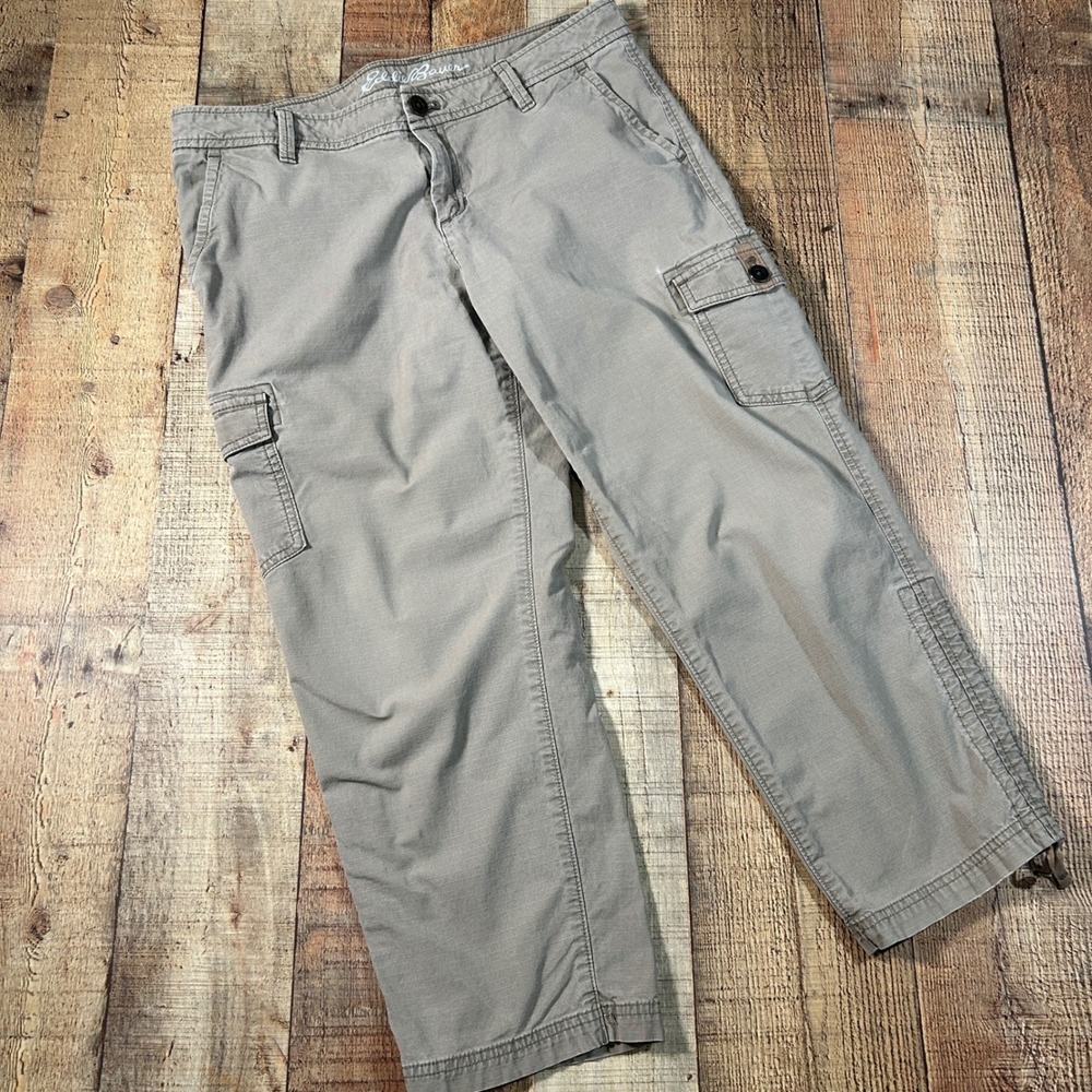 Eddie Bauer Khaki Ripstop Cargo Pants Women 10 Utility Hiking Outdoor Gorpcore